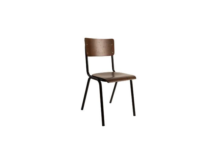 Chaise en cuir noir, empilable, structure en fer, style scolaire