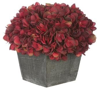 House of Silk Flowers Faux Hydrangea in Grey Washed Wood Cube Planter