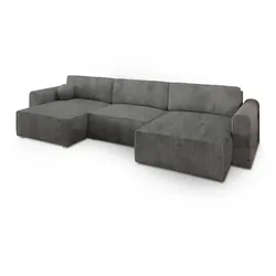WOHNLANDSCHAFT FENTO P Grau Kordstoff mit Schlaffunktion