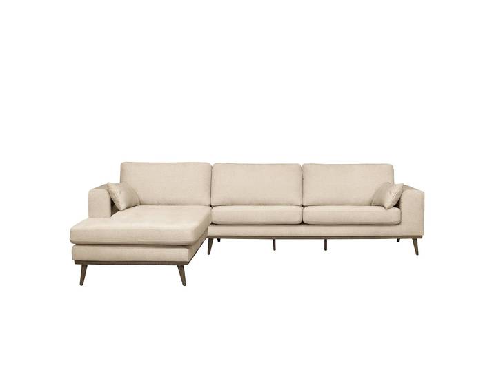 Ecksofa mit Longchair Beige/Creme Strukturstoff Talta 281 x 81 x 153cm Longchair davorstehend links Retro