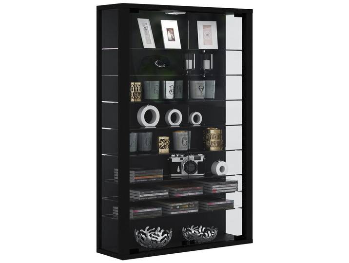 ebuy24 Vitrinenschrank Schwarz, 59x90x18 cm, Esszimmer, Vitrinen, Vitrinenschränke