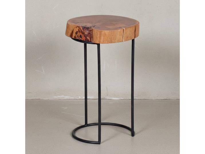 KADIMA DESIGN Beistelltisch Sofatisch INDI: Massivholz & Metallgestell - Landhausstil