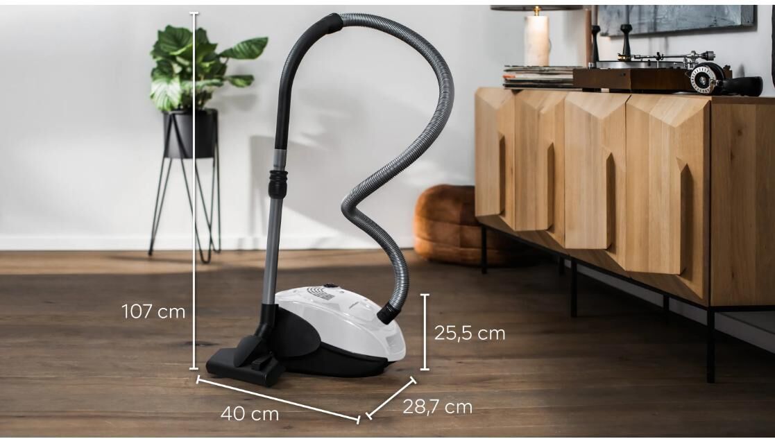 Siemens Bodenstaubsauger "VS06WH1T, Made in Germany, Hygiene-Filter, kompakt, leicht", weiss (weiß), B:28,7cm H:25,5cm T:40cm, Bodenstaubsauger, hohe Saugkraft, spezielle Hartbodendüse, integriertes Zubehör, weiss, Bodenstaubsauger weiß Einheitsgröße