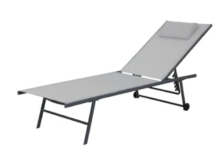 FORNOR 16255 5-POSITIONEN-Stuhl HELLGRAU 185 x 55 cm SCHWARZ