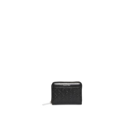 Geldbörse CALVIN KLEIN "EMBLEM AOP EMBOSSED ZIP AROUND", Damen, schwarz, Leder, unifarben, Kleinlederwaren, Damen Geldbeutel, Portemonnaie mit CK-Schriftzug