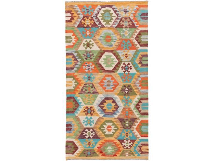 Kelim Afghan Teppich 105x201 Handgewebt Orientteppich Läufer Wolle