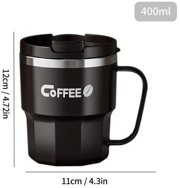 Inspire Select 304 Stainless Steel Double Wall Insulated Coffee Mug Leakproof Thermal Drink Cup 13.5 Fl Oz black Style B 13.5 Fl Oz