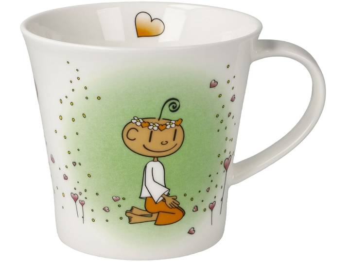 Tasse GOEBEL Coffee-/Tea Mug Der kleine Yogi- Danke , bunt, B:10,5cm H:9,5cm, Porzellan, Trinkgefässe, Tasse