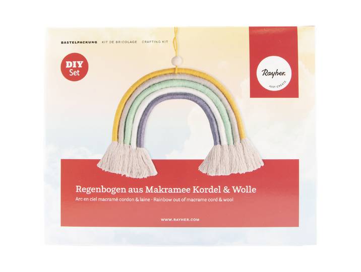 BP: Regenbogen aus Makramee Kordel+Wolle, ca. 25x20 cm, mit Anleitung, Box 1Stück