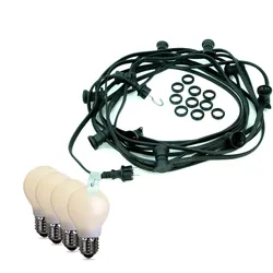 Illu Party Garten Außenlichterkette 10m schwarz 10x E27 LED Tropfenlampen opal