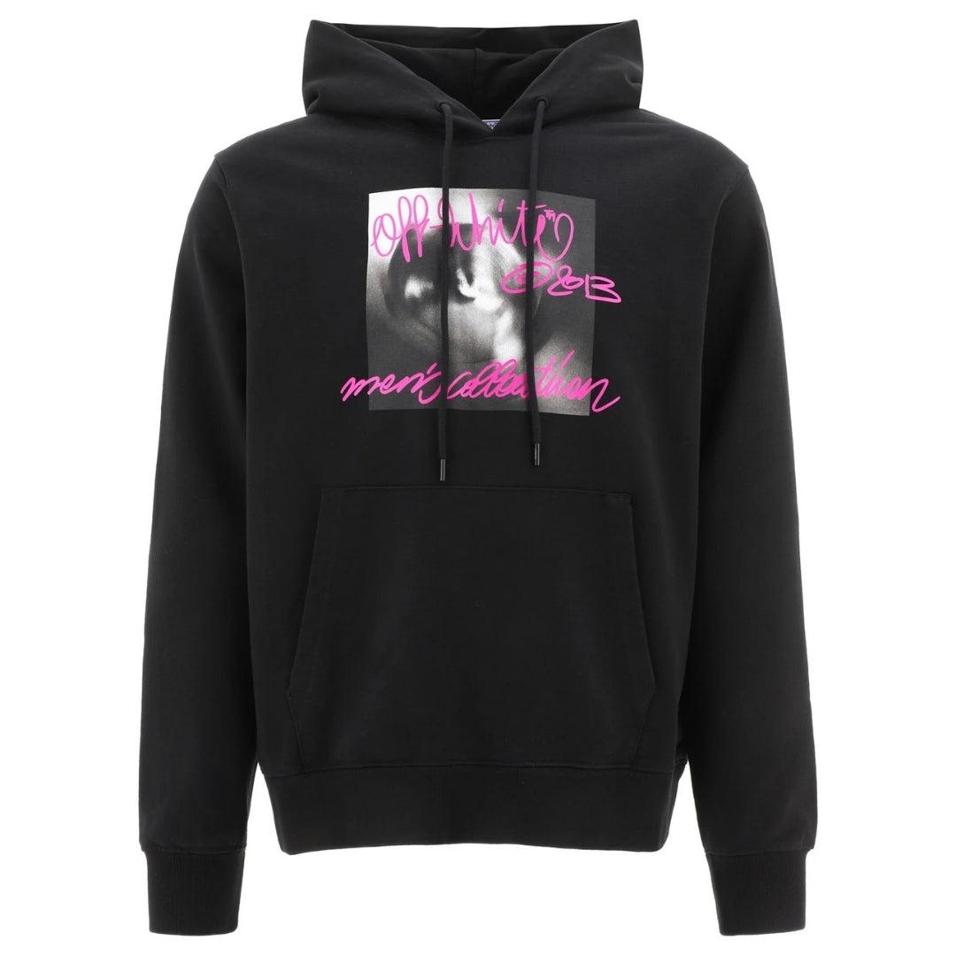 Gebroken witte tornado-type slim-fit zwarte hoodie
