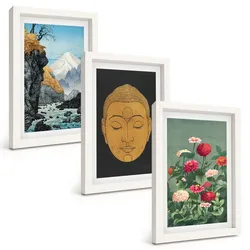 BILDER SET 3er Set - 20x30 cm Weißer Rahmen - Japanische Natur, Japandi-Kultur