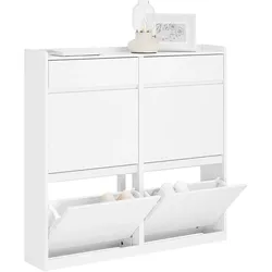 SCHUHKIPPER mit 4 Klappen, Schuhschrank schmal, 98x95x19cm Weiß
