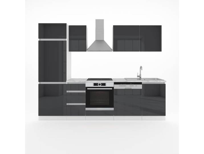 Vicco Küchenzeile Optima, Anthrazit Hochglanz/Weiß, 270 cm ohne Arbeitsplatte, grifflos, zur individuellen Erweiterung und flexiblen Anordnung der Module