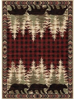 Mayberry Rugs American Destination Lodge Bear Plaid Rug