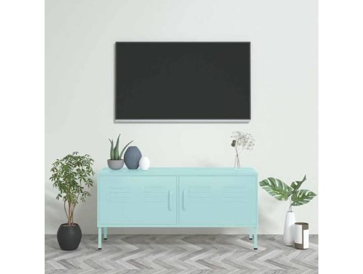 HEFZGDB TV-Schrank Minzgrün 105x35x50 cm Stahl mit 2 Türen und Regalboden, 4 Kabelmanagement-Löcher, Nivellierfüße, Stahlkonstruktion robust langlebig, Stauraum Möbel