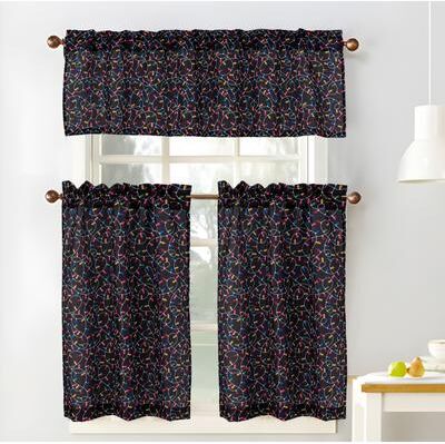 RT Designer Collection Christmas Lights Kitchen Curtain Set - Black