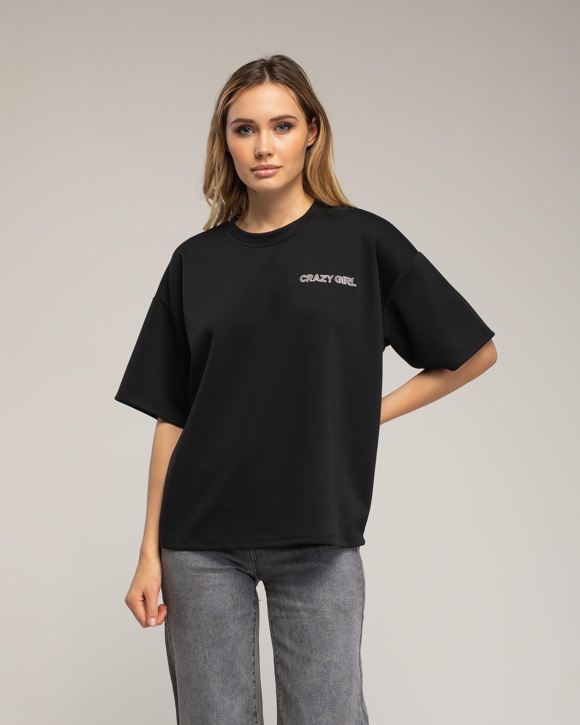 Sweatshirt met korte mouwen en de tekst 'crazy girl' op de voorkant en de rug.