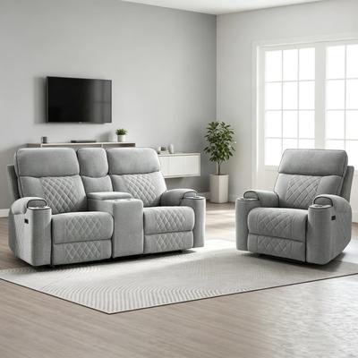 EBELLO Power Reclining Sofa Multiple Configurations with Center Console Cup Holders Hidden Storage USB & Type-C Charging Ports