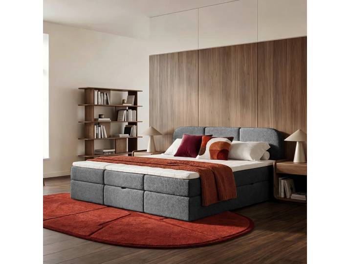 Livetastic Familienbett, Dunkelgrau, Kunststoff, H3, 240x200 cm, Bettkasten, gepolstertes Kopfteil, Stoffauswahl, In verschiedenen Grössen erhältlich, Familienbett, Schlafzimmer, Bett, Familienbetten