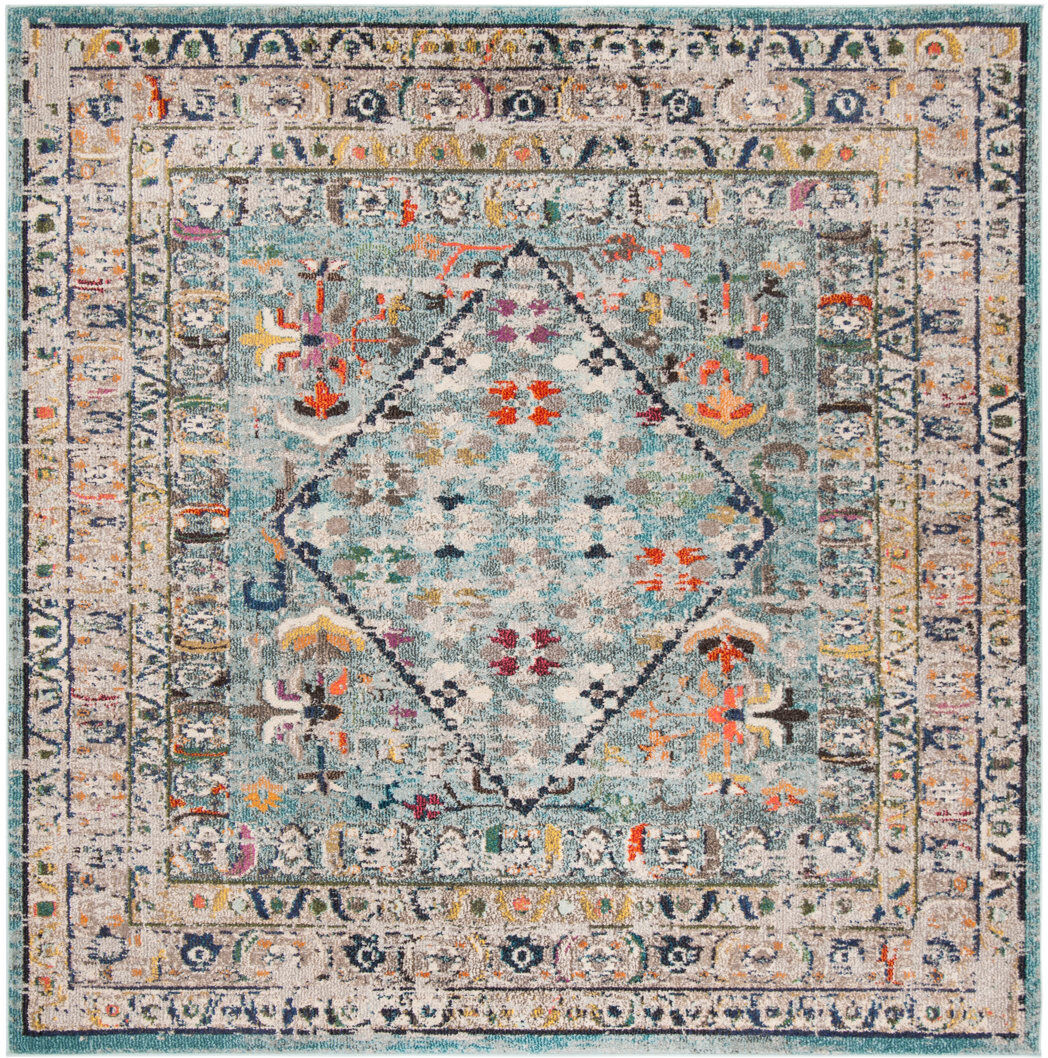 Bloomsbury Market Mcbroom Oriental Area Rug Teal Square 201cm