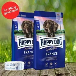 Happy Dog Sensible France 2 x 11 kg + Happy Dog Futternapf und 6 x 300g