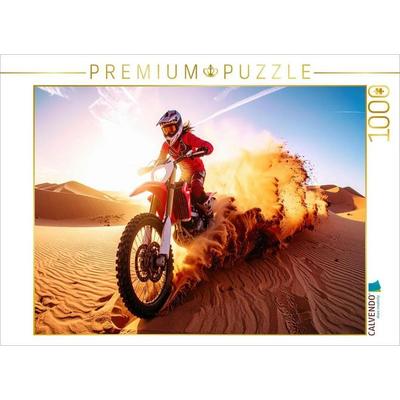 CALVENDO Puzzle Fahrerin im Gegenlicht in der Wüste, der Sand fliegt aufgewühlt hoch | 1000 Teile Lege-Größe 64x48cm Foto-Puzzle für glückliche Stunde
