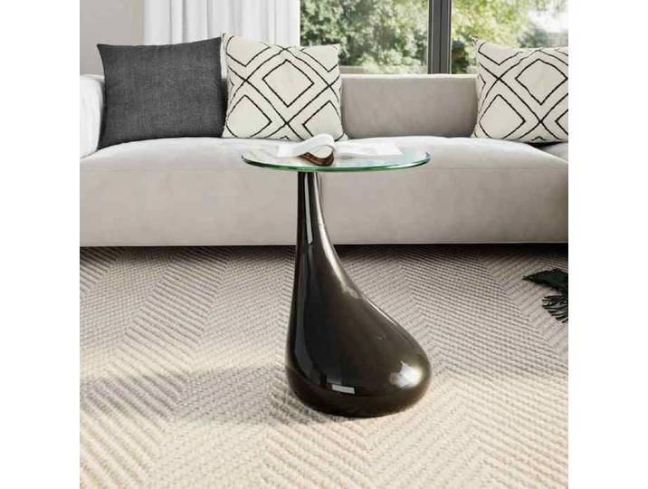 Elégance-Chic Table basse rond - avec dessus de table en verre - Noir brillant - Petite table salon_001976143