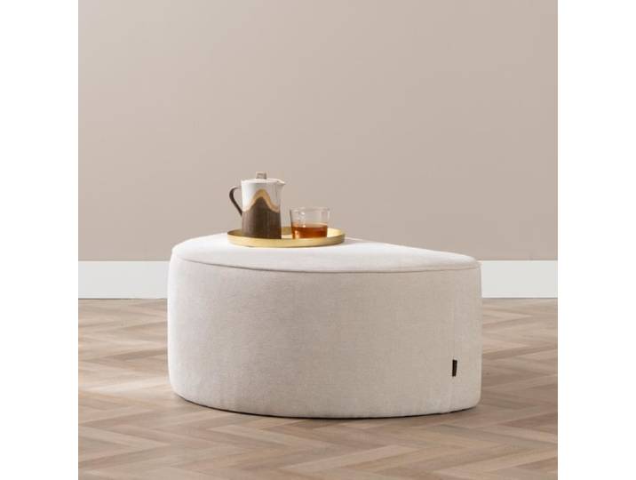 Livin24 Pouf arrondi Lune demi-lune tissu chenille blanc cassé