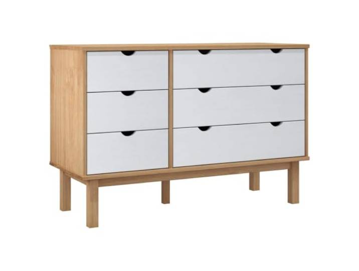 LMTYOENFG Schubladenschrank Massivholz Kommode Braun Weiß 111x43x73,5cm 6 geräumige Schubladen bieten viel Stauraum für Wohnzimmer und Schlafzimmer. Flexible Montage der Elemente möglich.
