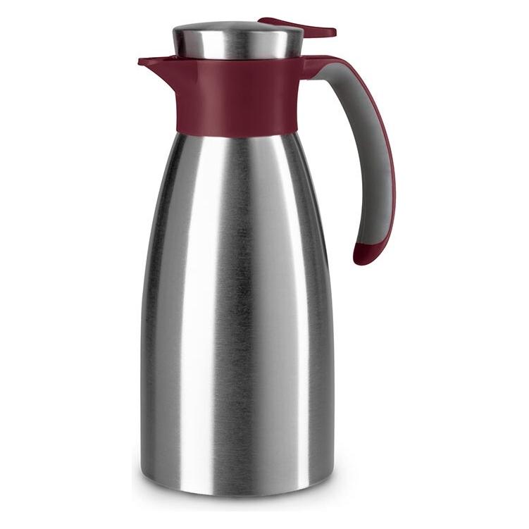 Emsa Isolierkanne SOFT GRIP, 1,0 Liter, Edelstahl / weinrot Einhandbedienung durch Quick-Tip-Verschluss (1 l) (N4120200)