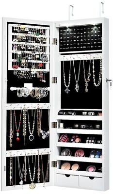 Wall/Door Mounted Jewelry Armoire Organizer with 2 LED Lights