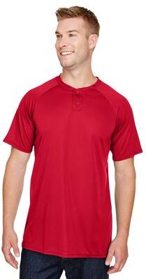 Augusta Sportswear AG1565 Athletic Attain Wicking Two-Button Baseball Jersey T-Shirt in Red size 3XL   Polyester 1565