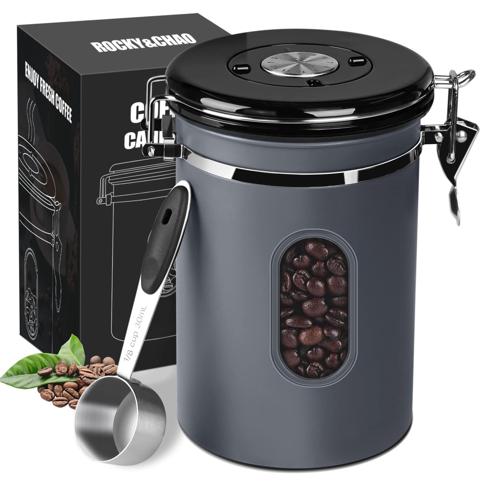 Dripio Luchtgedichte koffiecontainer, 1,8 liter, roestvrij staal, grijs