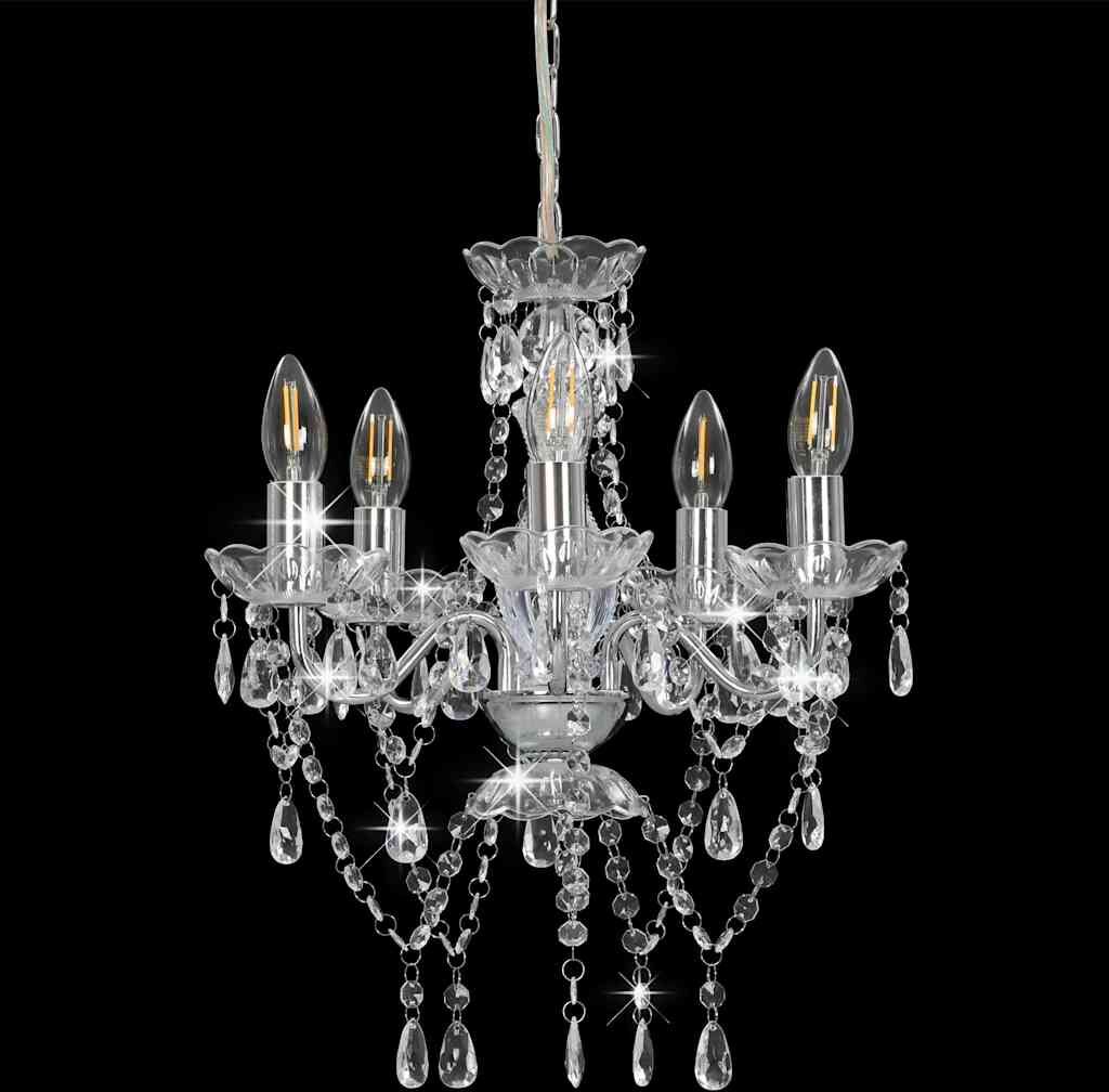 vidaXL Lustre avec perles de cristal Argenté Rond 5 x E14