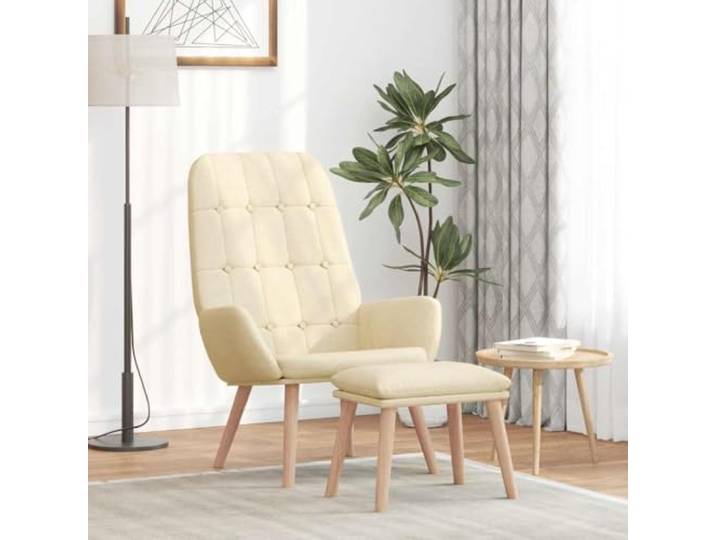 IBUQDDV Relaxsessel mit Hocker Creme Stoff Polyester Sperrholz Metall Polyesterbezug, Sperrholz-Metall-Gestell, Holzfüße, dick gepolstert, vielseitiger Hocker