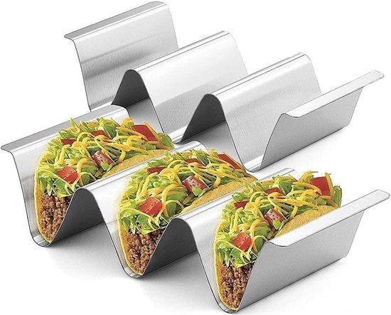 2-delige RVS taco en hotdog houder set in zilver