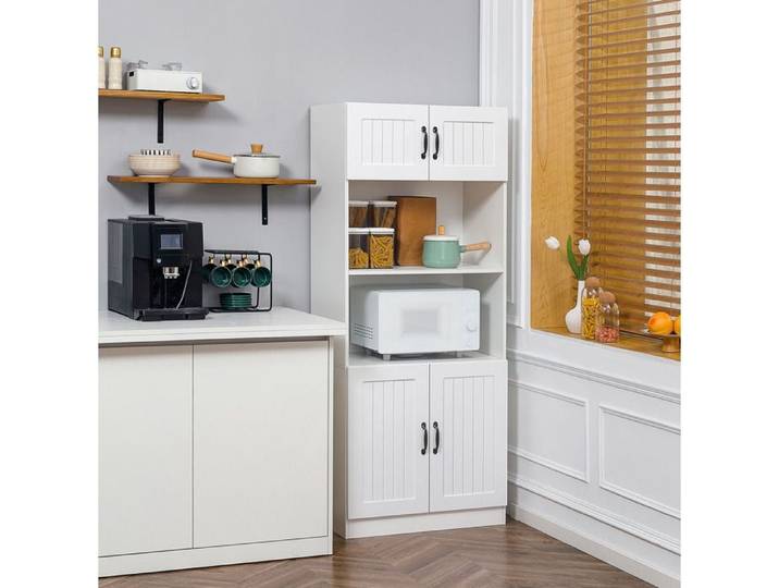 Buffet De Cuisine MDF Blanc Colonne De Rangement FloraGrace Pour Cuisine Etagere Reglable 70x40x170cm