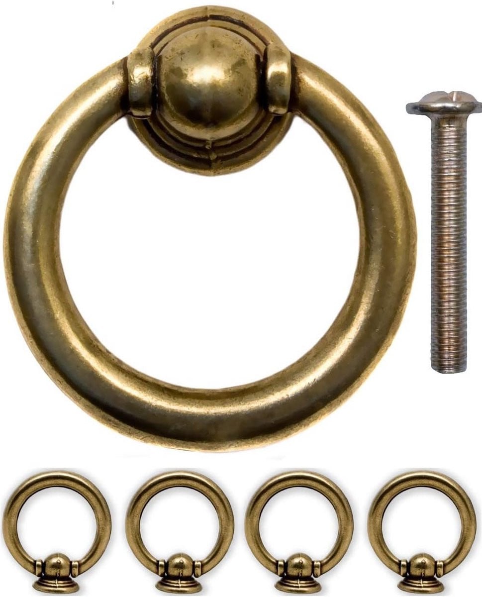 Antieke Ladehandgrepen Ringsysteem in Brons Design Set van 4