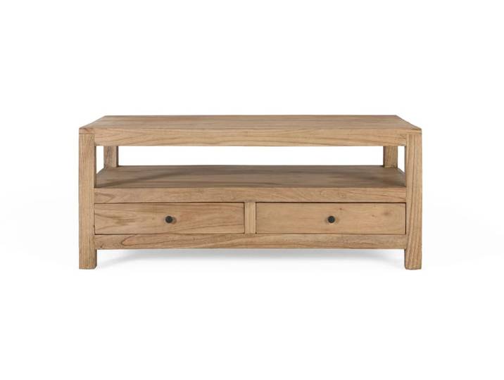Table basse en bois de mindi 110 cm style rustique moderne