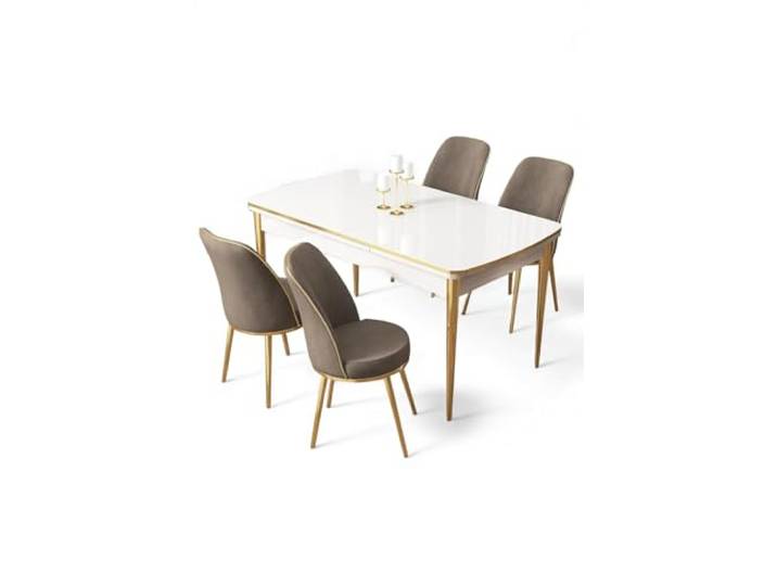 Hanah Home Modern Extendable Dining Table & Chairs Set (5 Pieces) - 100% MDF, Metal Legs, White & Gold/Cappuccino, Perfect for Stylish Dining Spaces