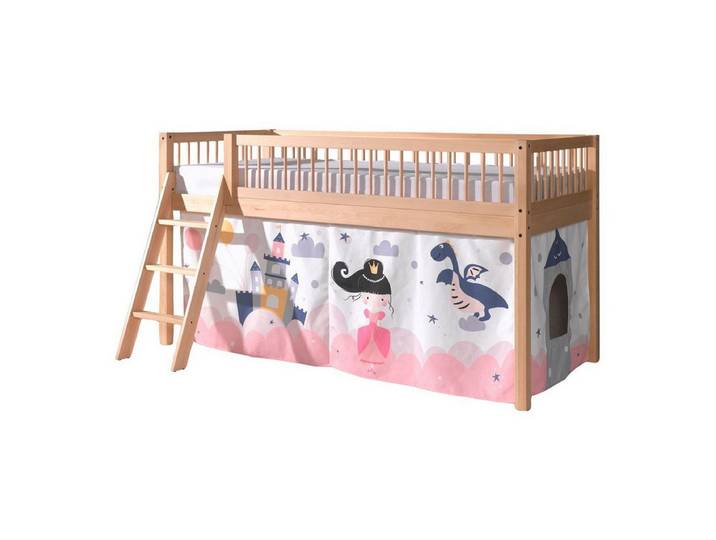 58 aufm Kessel Kinderbett Halbhohes Bett Kelci 90x200 Textilset Princess Sophie Buche Massivholz (inkl. Versand, Lieferung bis Verwendungsstelle), Prinzessinnen-Design für eine märchenhafte Spielwelt