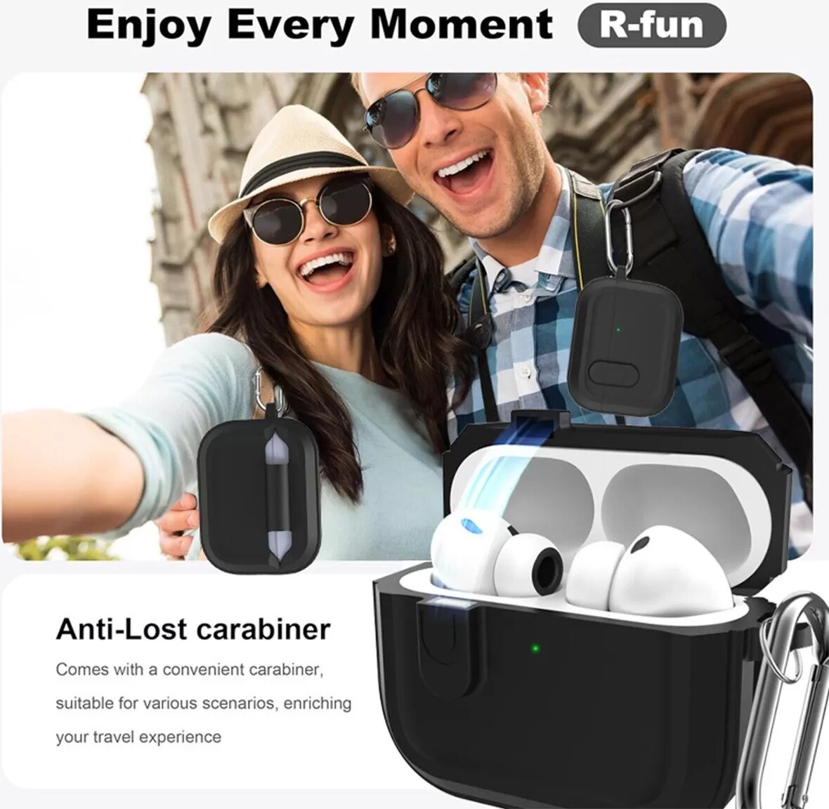 INF Bluetooth-Kopfhörer-Schutzhülle kompatibel mit AirPods Pro 3 Magnetische Silikon-Schlüsselanhänger-Hülle Schwarz