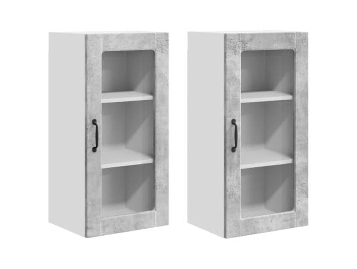 IBUQDDV Wandglas-Schrank Lucca 2 STK. Betongrau Holzwerkstoff Innenbereich, rechteckige Form, minimalistisches Design, robuste Rahmenkonstruktion, moderne Küchenästhetik