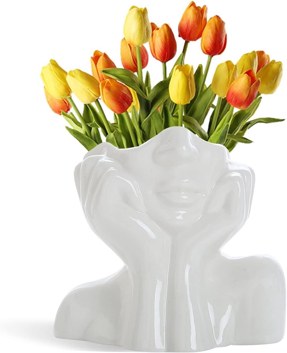 CEMABT Decoratieve Face Vase - Keramische Bloemenvaas met Vrouwelijk Vormontwerp - Modern Farmhouse Stijl - Style-C
