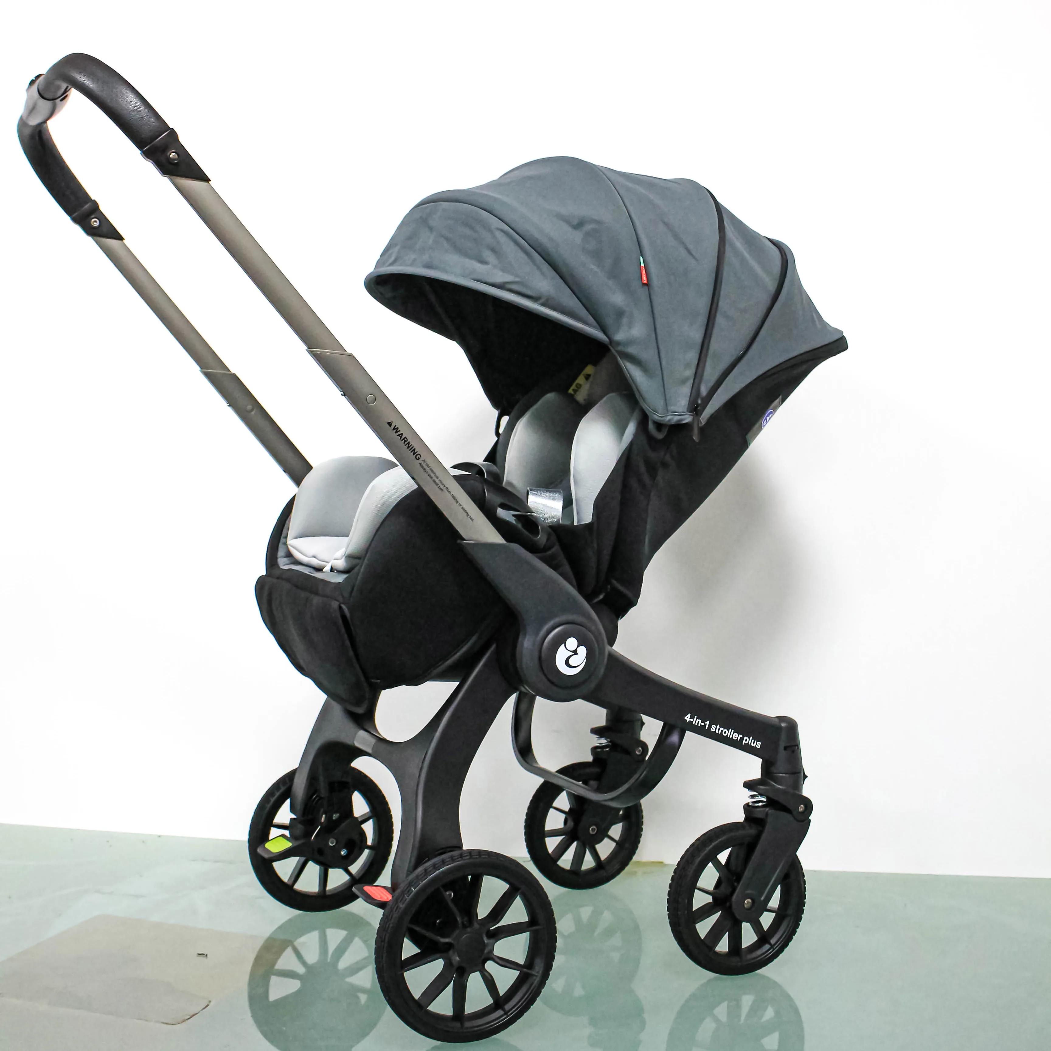 Kinderwagen - 4-in-1 multifunktionaler Kombikinderwagen - Umsetzbar - Faltbar - Leicht - Hohe Liegeposition - Max. 25 kg - Grau
