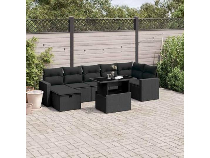 YUTAASU 8-TLG. Poly Rattan Sofagarnitur Schwarz mit Kissen