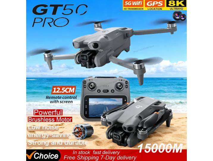 Nouveau Drone RC GT50 PRO Original 2026 avec Double Caméra HD 8K, WiFi, GPS, 20 min de Vol, Photographie Aérienne, Quadricoptère Télécommandé