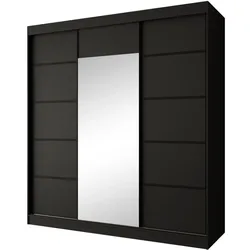 SCHWEBETÜRENSCHRANK Monica 200/215/61 3-türig schwarz mit Spiegel