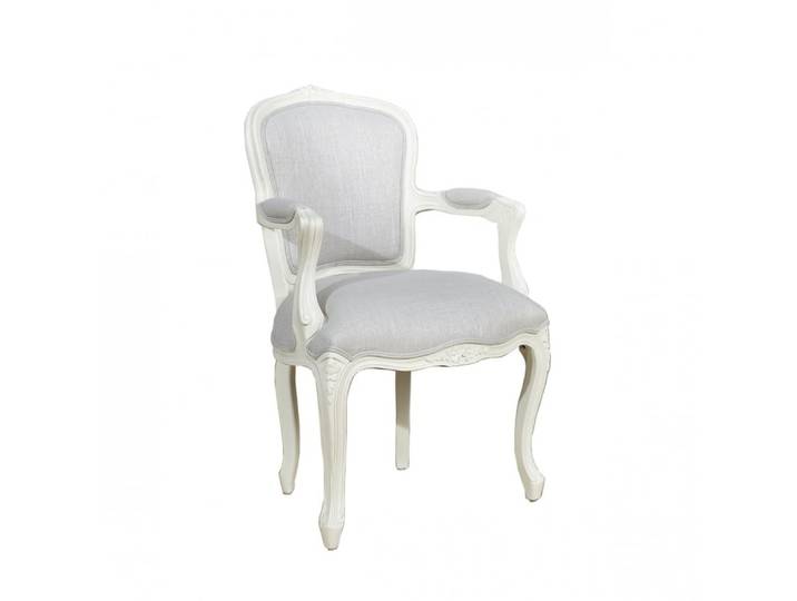 Fauteuil de table style classique en bois massif et lin nacre